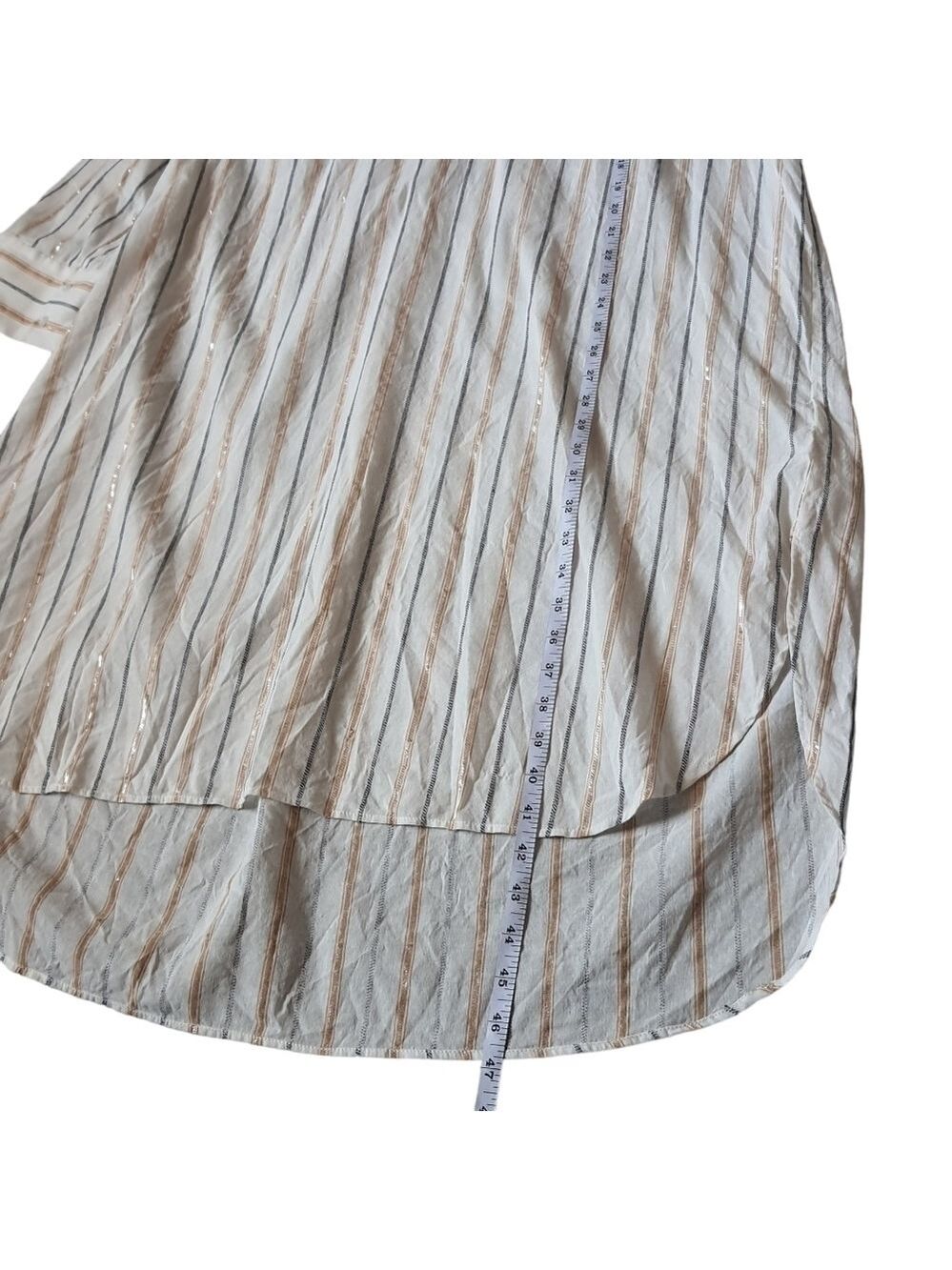 Munthe Long Sleeve Cotton Tshirt Dress Pullover Neutral Cream Metallic - Picture 9 of 14